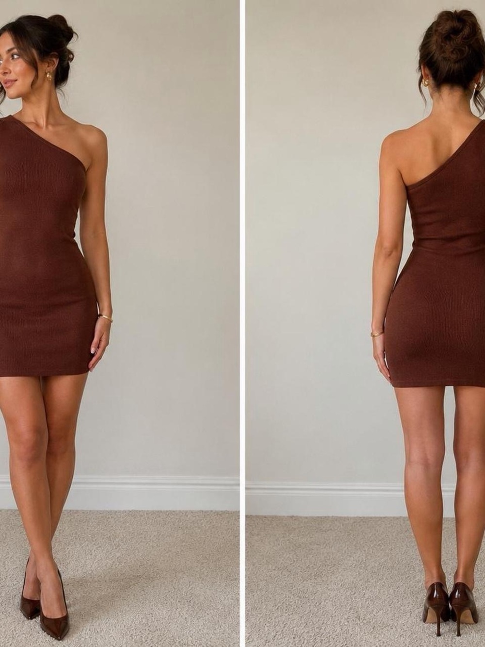 Abercrombie & Fitch One-Shoulder Chocolate Brown Knit Dress Small